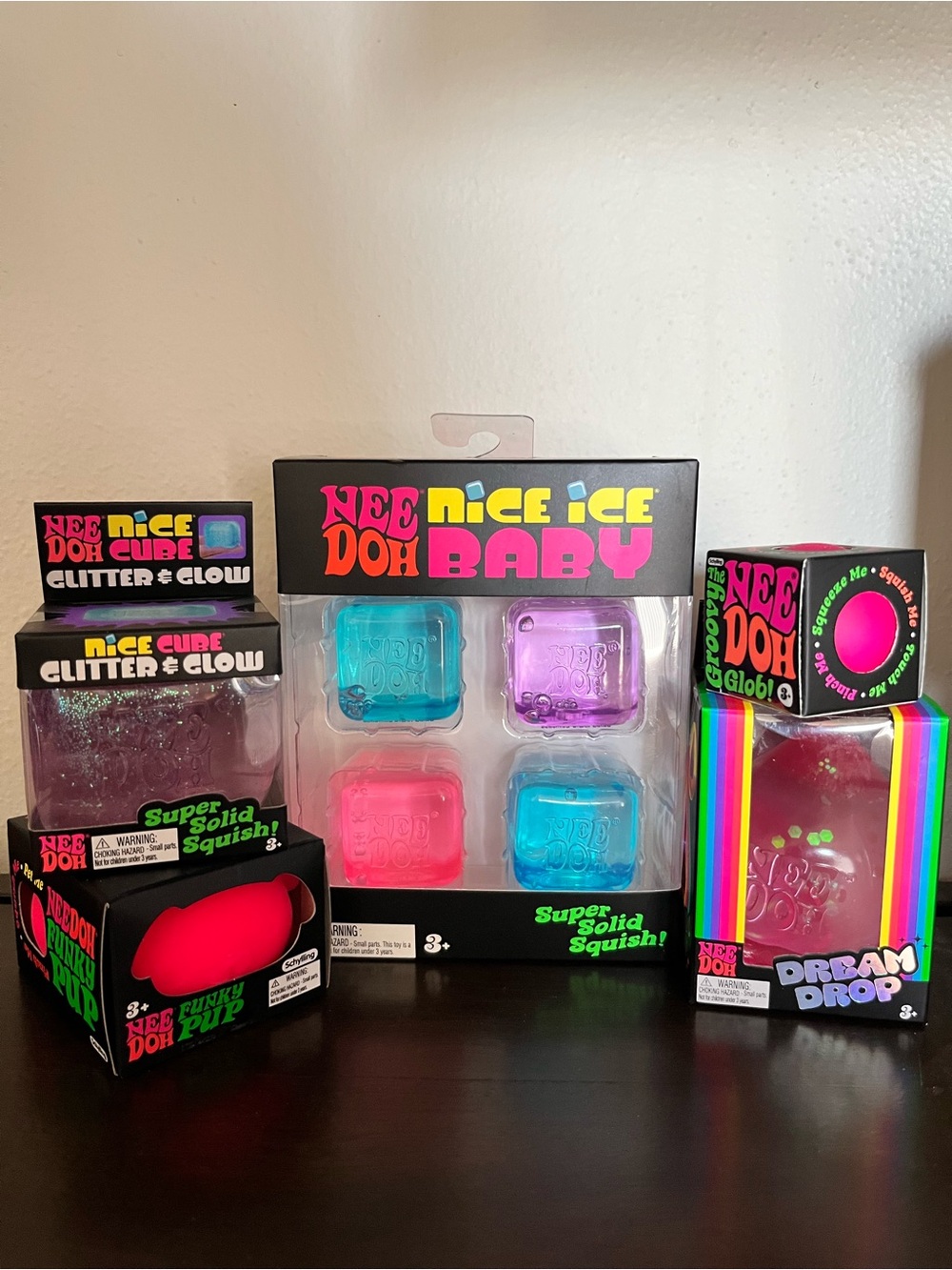 Authentic Needoh Bundle - Funky Pup, Glitter & Glow, Nice Ice Babys, Dream Drop+